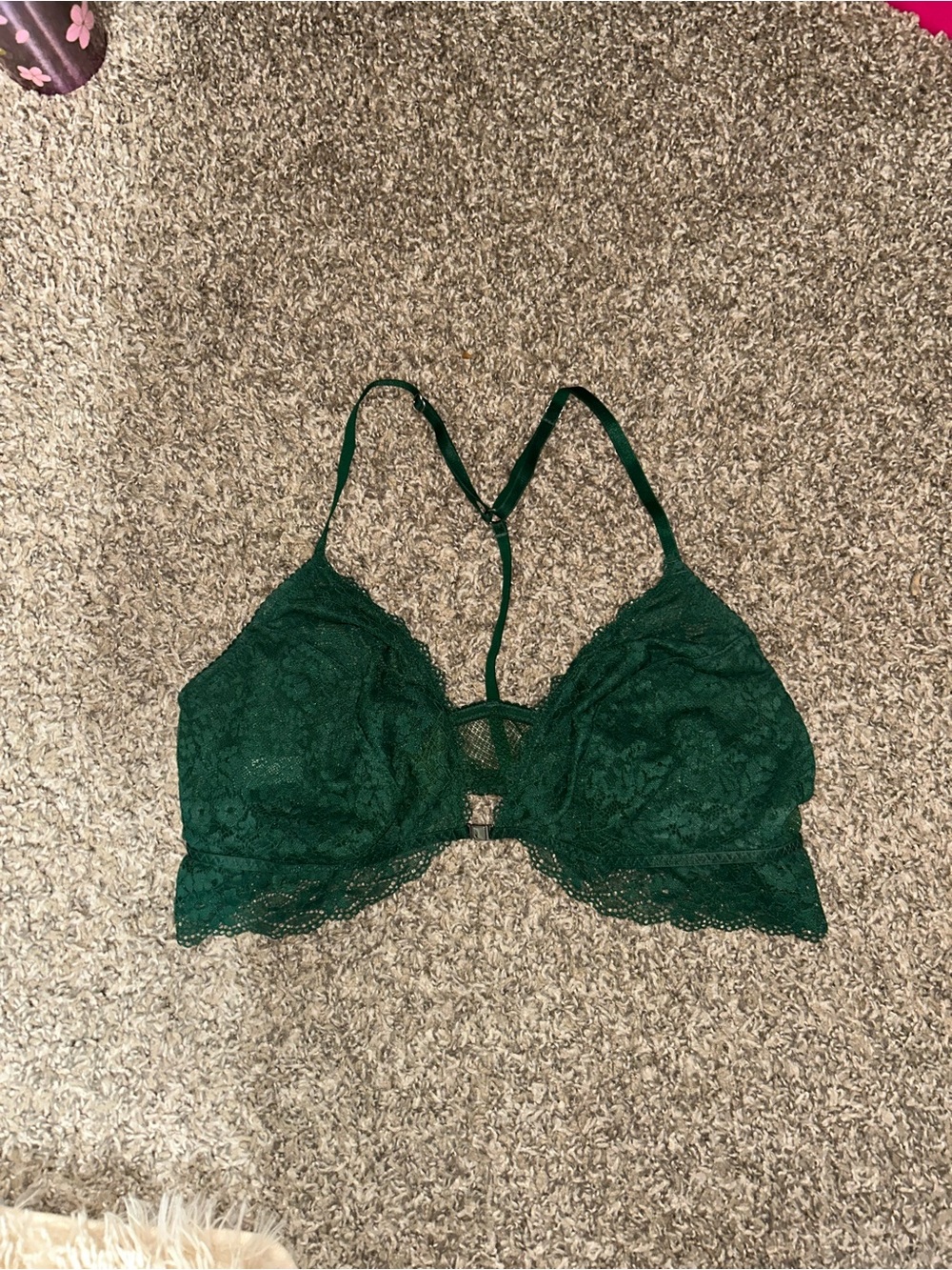 Forest Green Lace Snap Bralette size L